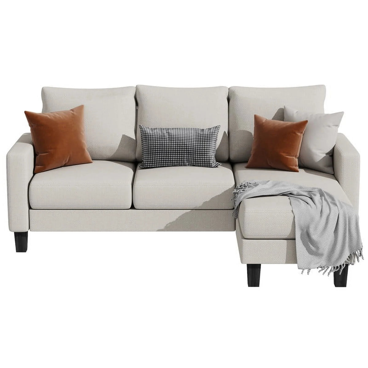 Modern Linen Fabric L-Shaped Sectional Sofa with Reversible Chaise, Dark Gray G386555