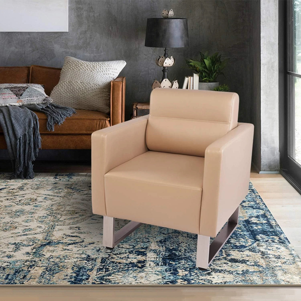 Beige PU Leather Office Guest Chair with Cushion C386712