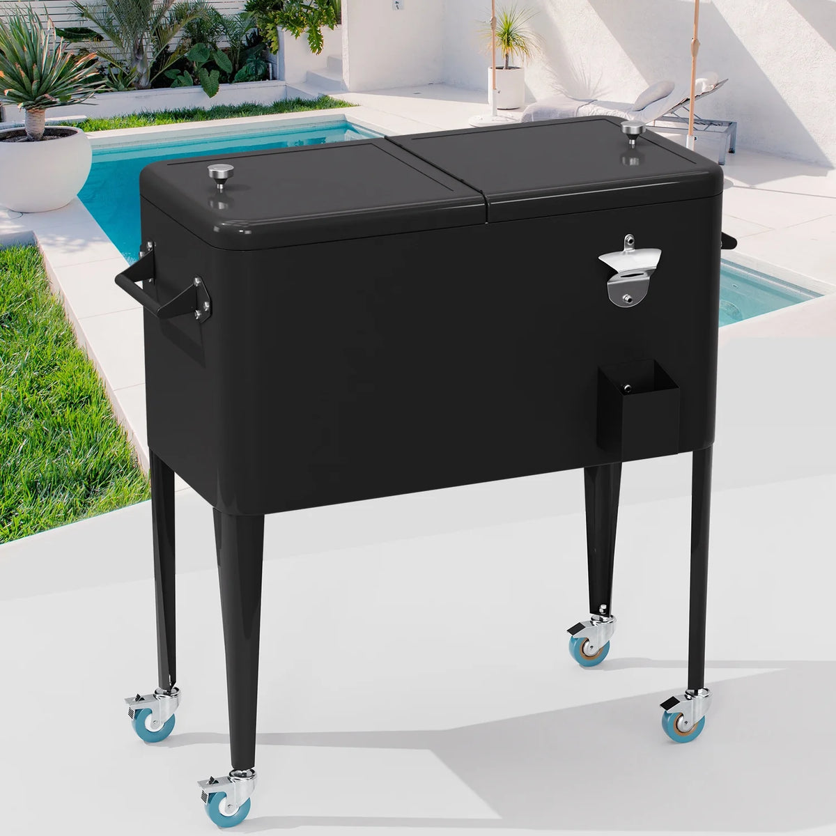 80 Quart Rolling Ice Cooler with Wheels and Bottle Opener A520632