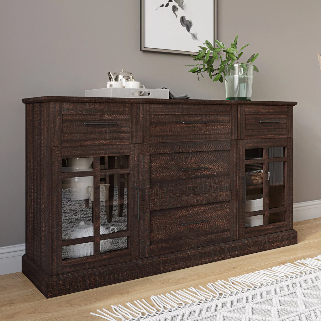 Espresso Sideboard Buffet Console Table with Drawers and Adjustable Shelves T3239