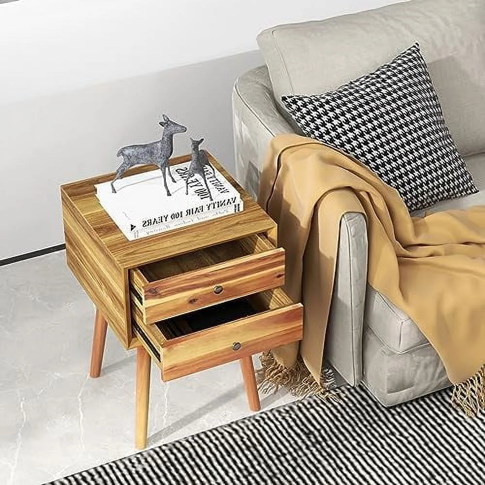 White 2 Drawer Wooden Nightstand R924
