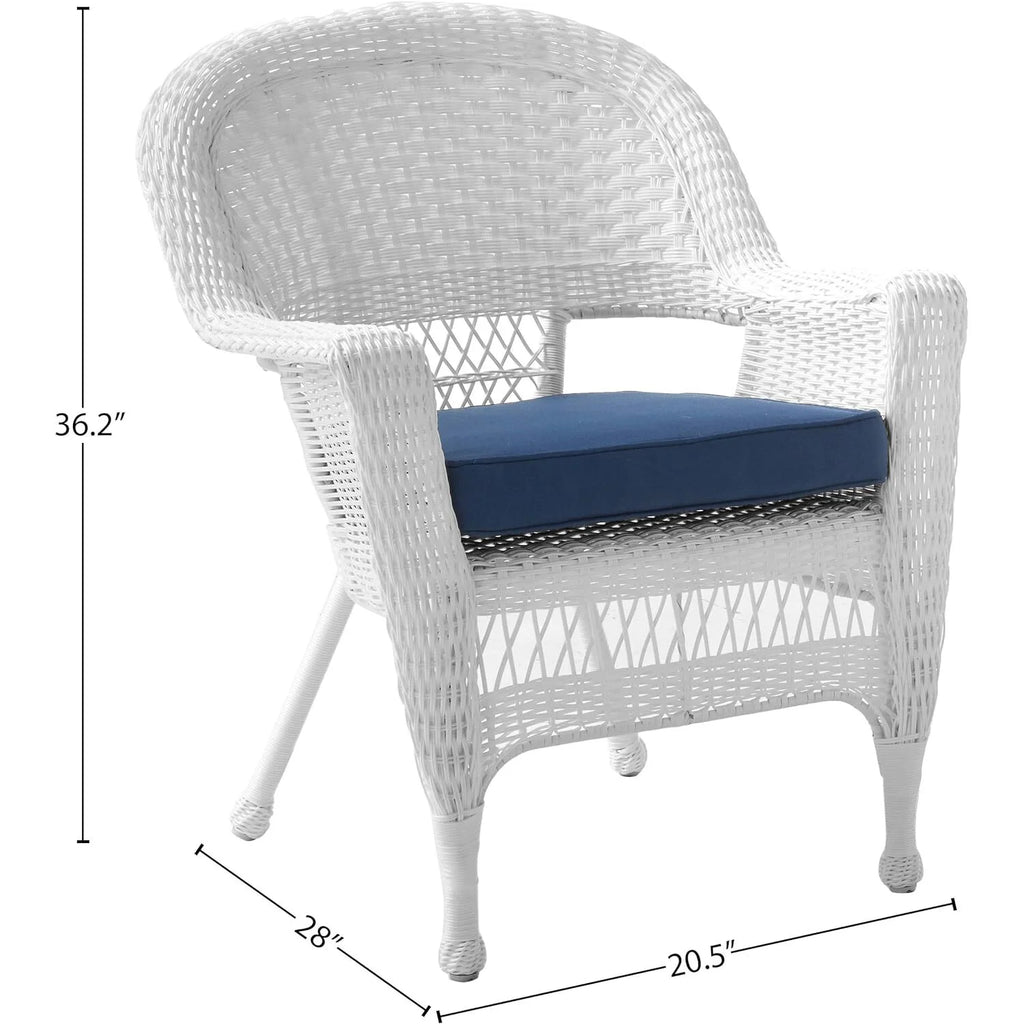 White Wicker Chair with Blue Cushion Set of 2 P713944