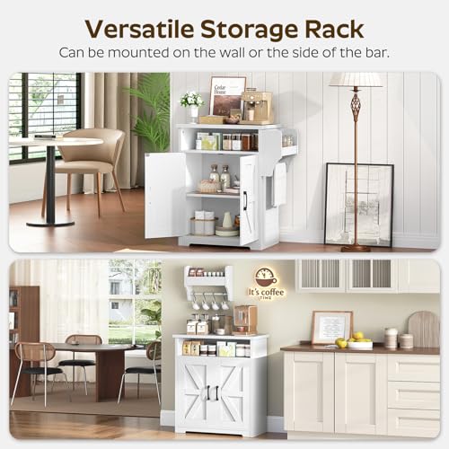 White and Natural Coffee Bar Cabinet with Storage V4707