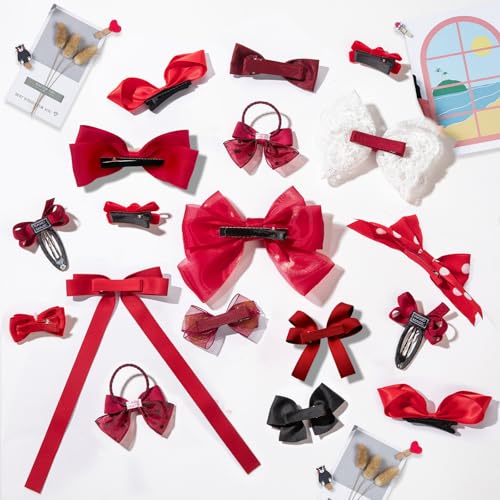 Red Hair Bows with Alligator Hair Clip, Hair Ties, Snap Clip Hairpins Q164