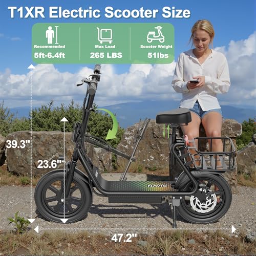 Electric Scooter with Seat, 500W Motor, 14'' Pneumatic Tires, Foldable O751421