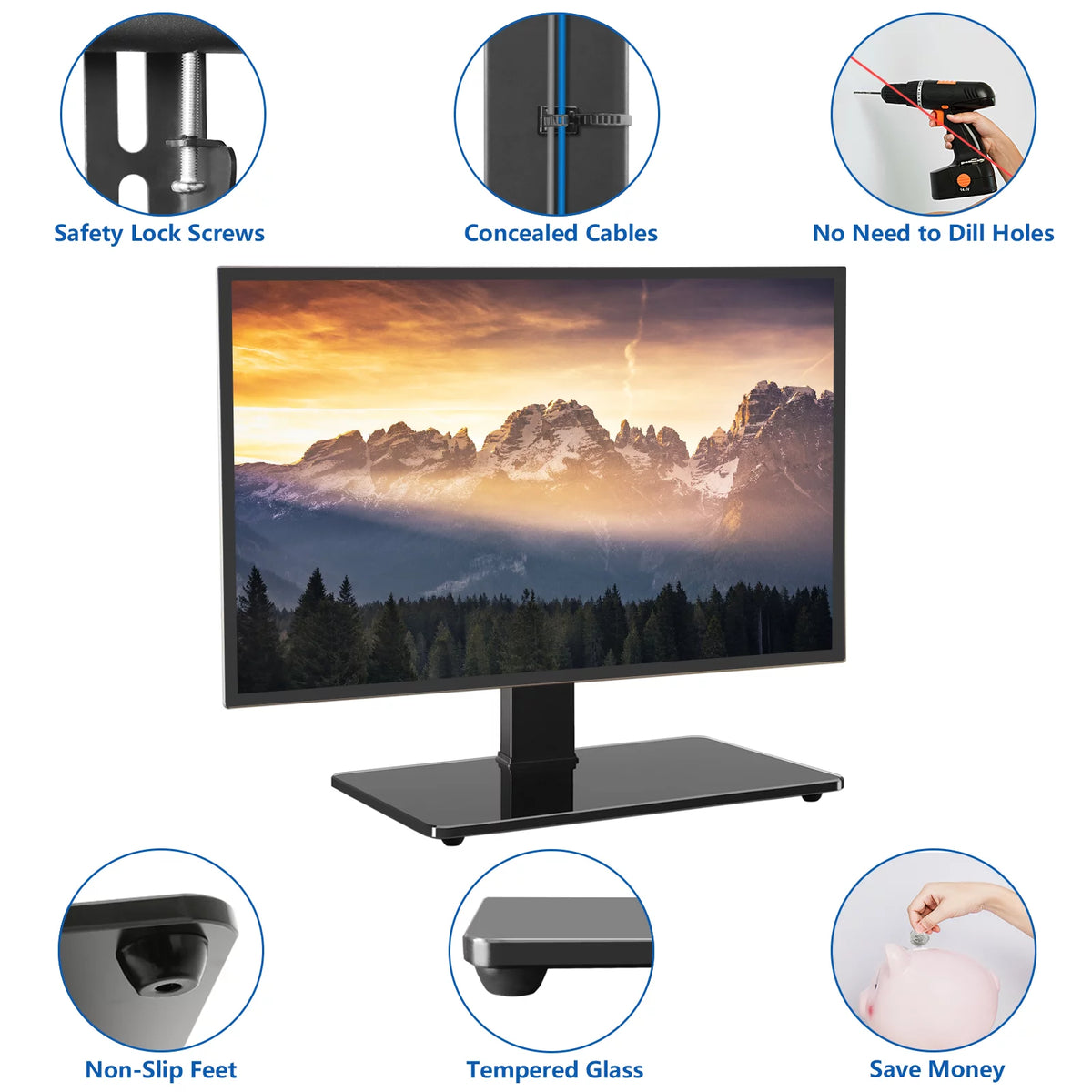 Black Swivel Table Top TV Stand up to 85 inch W76172