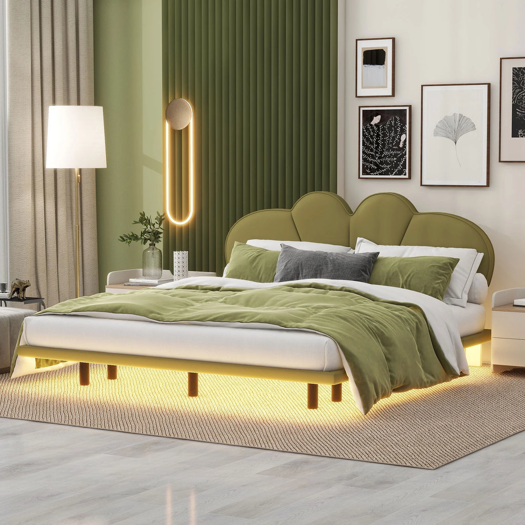 Queen Size Upholstery Platform Bed Frame with PU Leather Headboard S80558