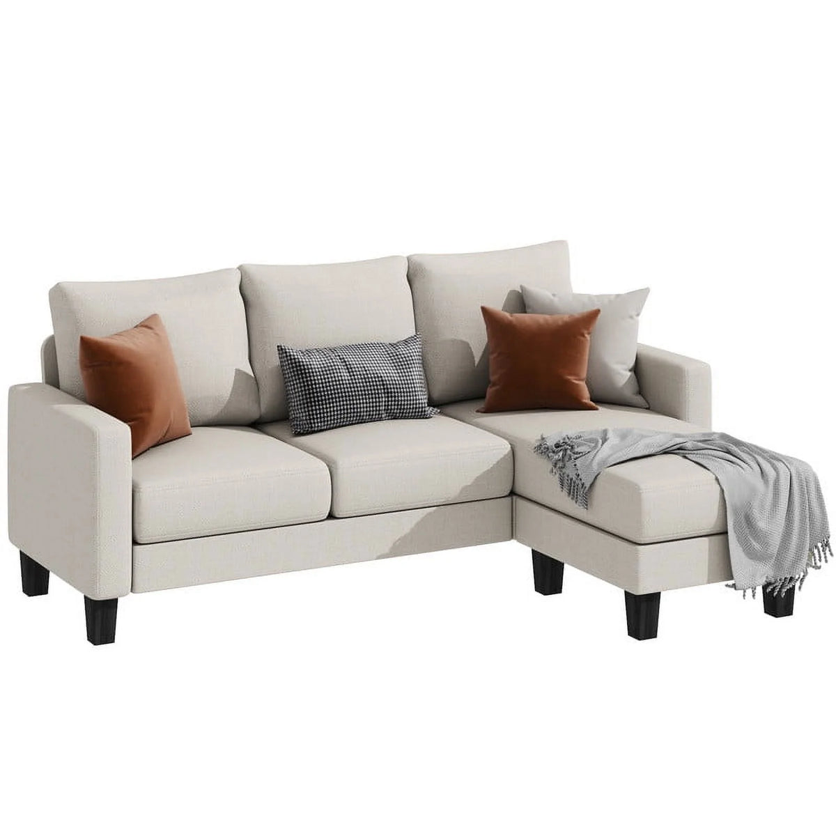 Modern Linen Fabric L-Shaped Sectional Sofa with Reversible Chaise, Dark Gray G386555