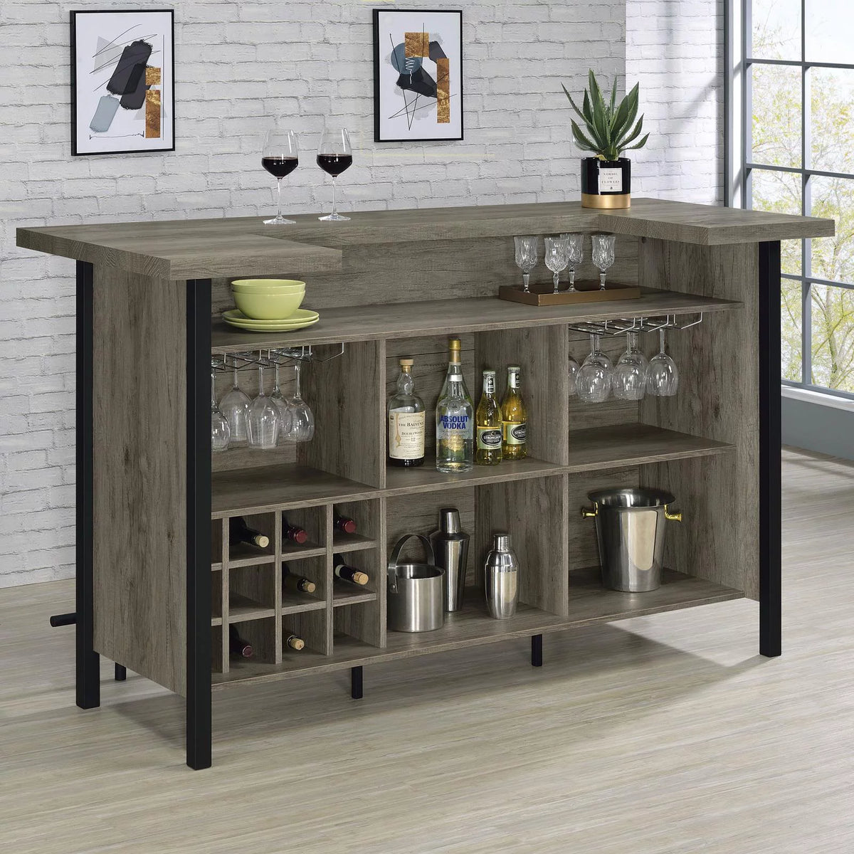 Bar Unit with Footrest Grey Driftwood and Black G856