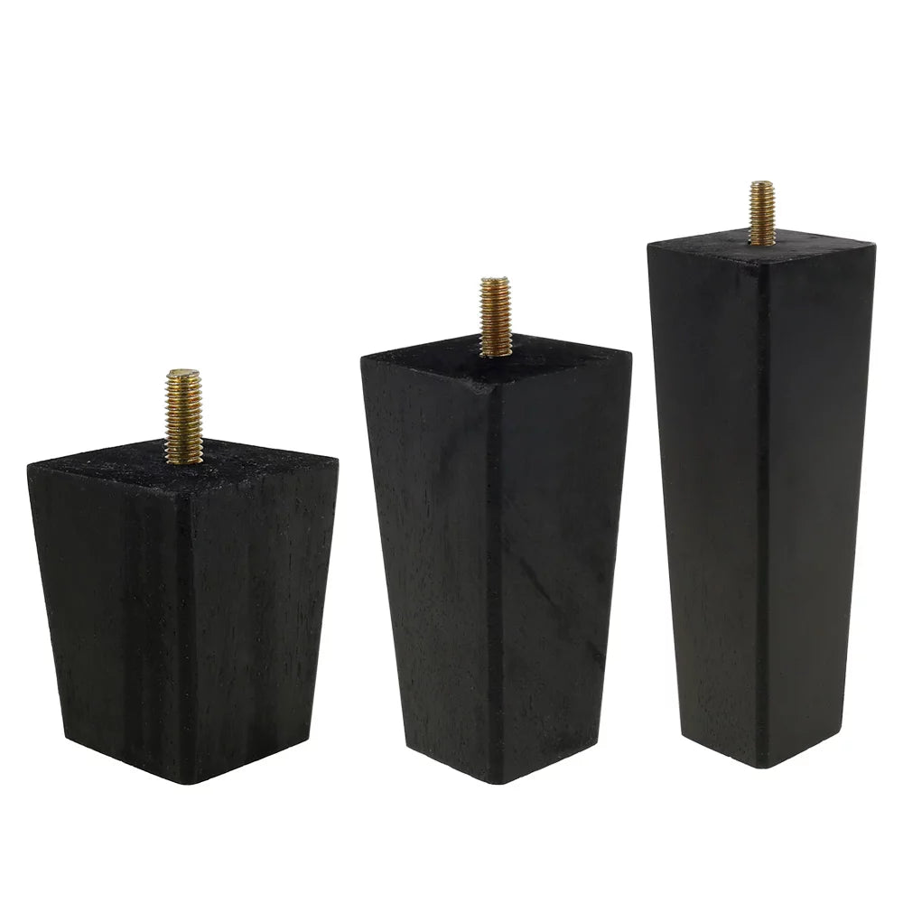 4X 2.4in Black Square Tapered Wooden Furniture Legs M731