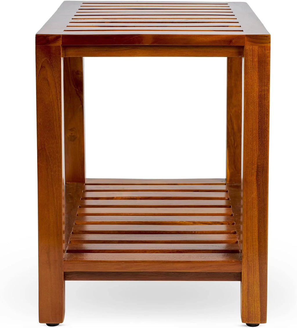 21 Inch Teak Wood Shower Bench with Shelf D67657