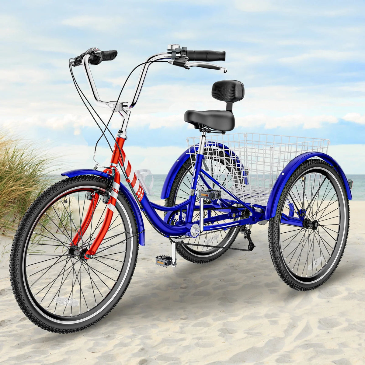 7 Speed 24inch Adult Tricycles with Shopping Basket H740982