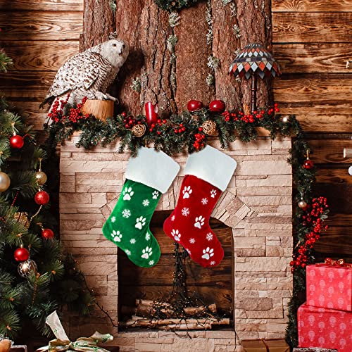 2pcs Large Christmas Stockings Dog Paw Print Snowflake Pattern D1582