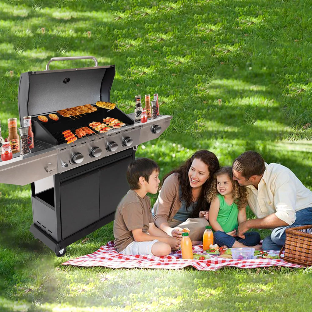 3-Burners Propane Gas Grill with Side Burner & Thermometer Stainless Steel T450105