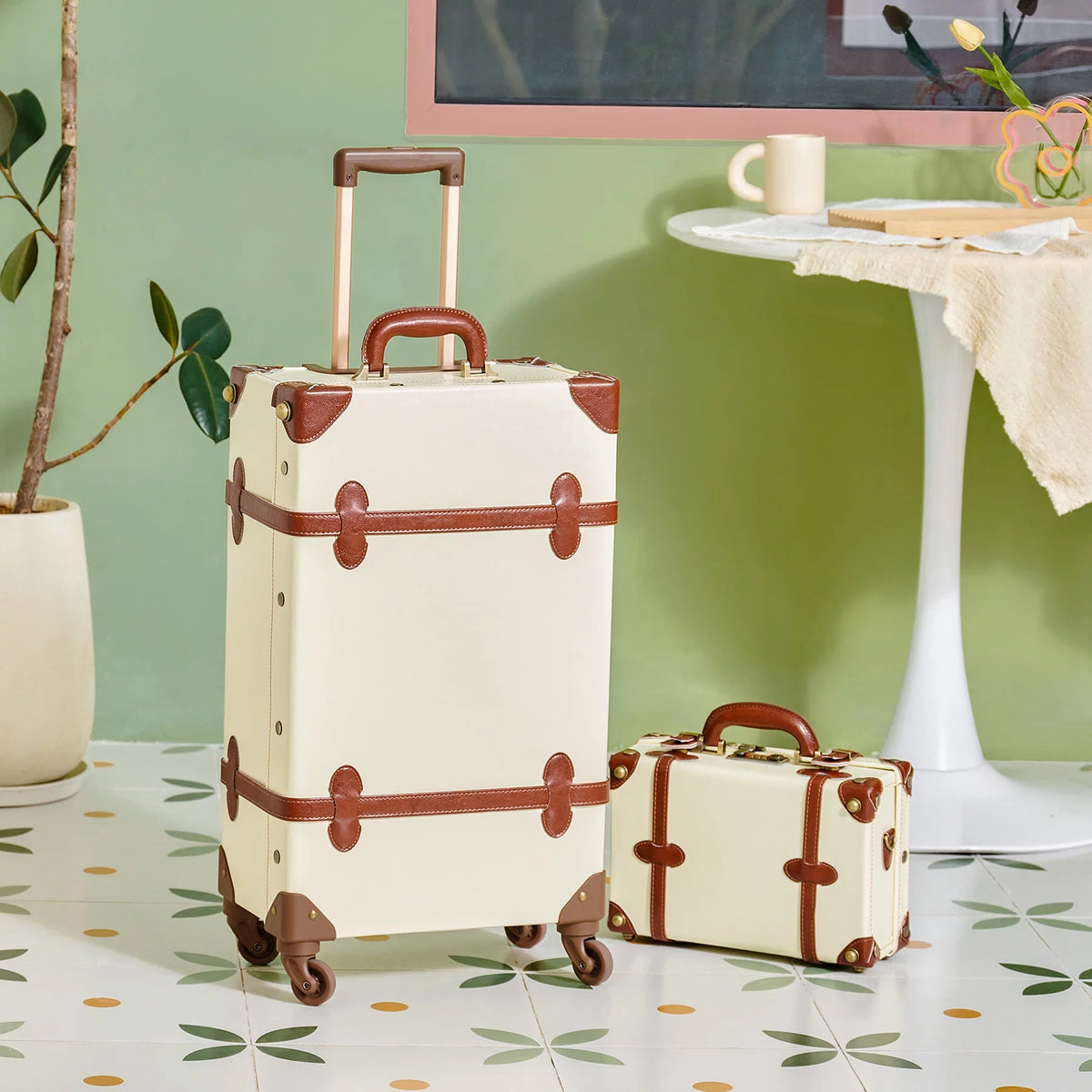 Beige Trolley Suitcase and Hand Bag Set with TSA Locks K22455