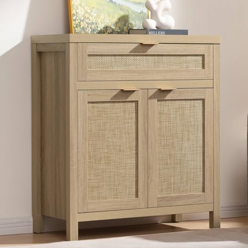 Rattan Storage Cabinet Set of 2 with Doors and Drawer V548