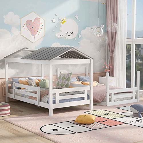 Queen Size Murphy Bed with Desk and 8 Shelves White L186745