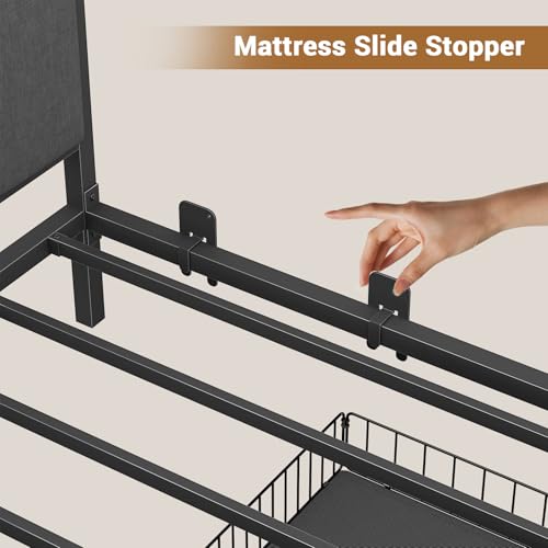 Gray Twin Size Corner Bed Frame with Storage Drawers P87646