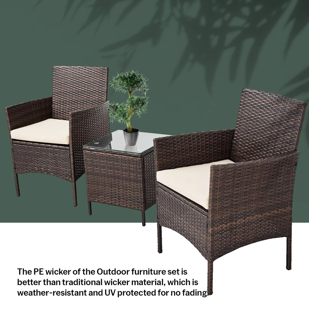 3 Piece Rattan Bistro Patio Furniture Set N106