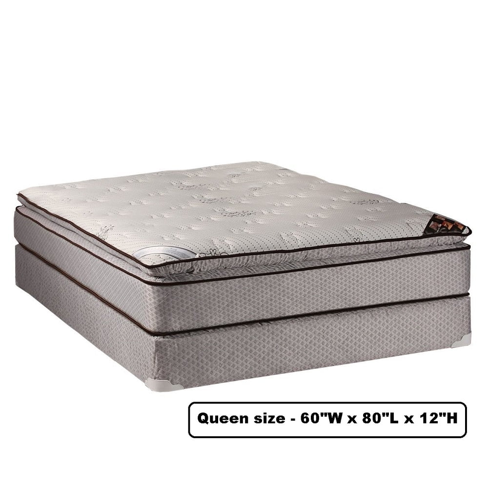 Queen Size Plush Pillow Top Mattress Set with Bed Frame B5295