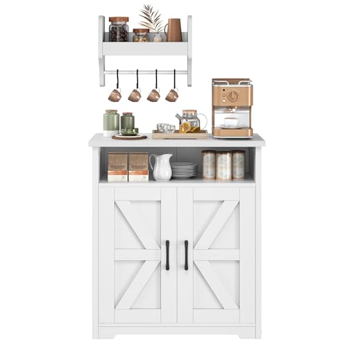 White and Natural Coffee Bar Cabinet with Storage V4707