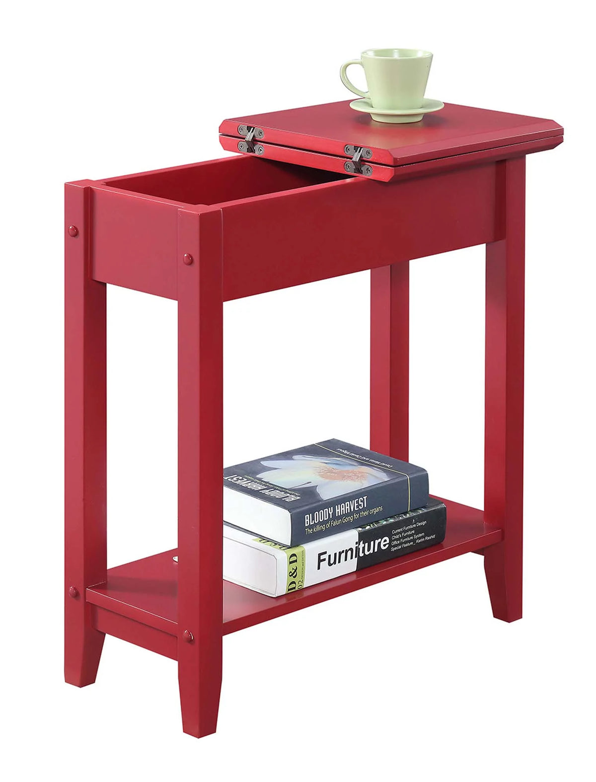 Cranberry Red Flip Top End Table with Shelf C101