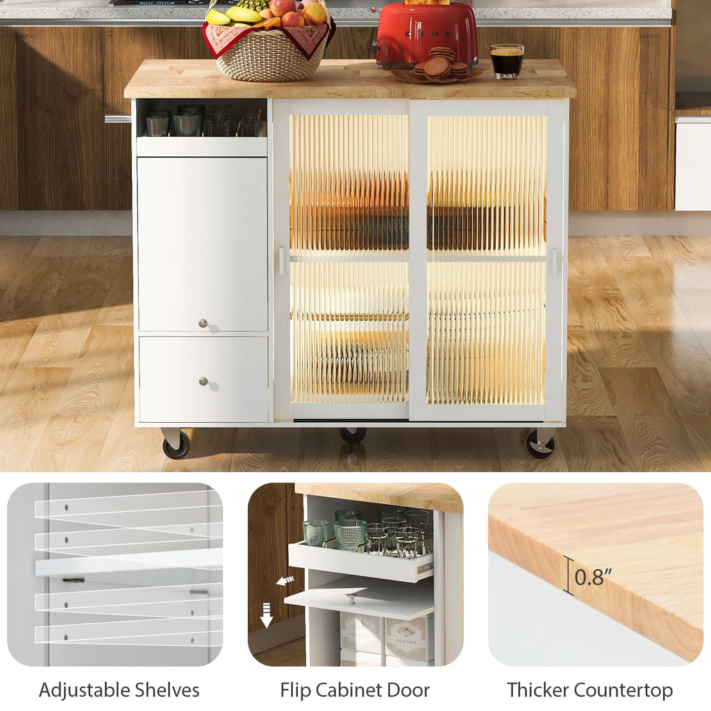 White Kitchen Island with Drop Leaf and 2 Drawers Z254748