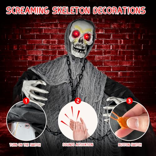 Life Size Animatronics Grim Reaper Halloween Decoration with Chain G56280