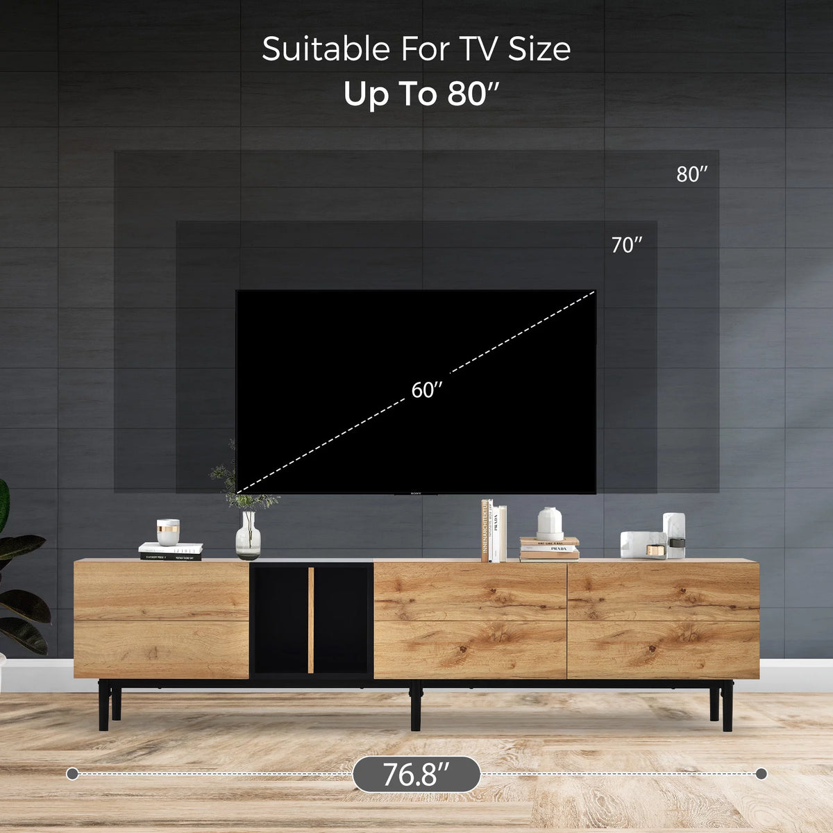 Mid-Century Modern TV Stand with 3 Doors R789889